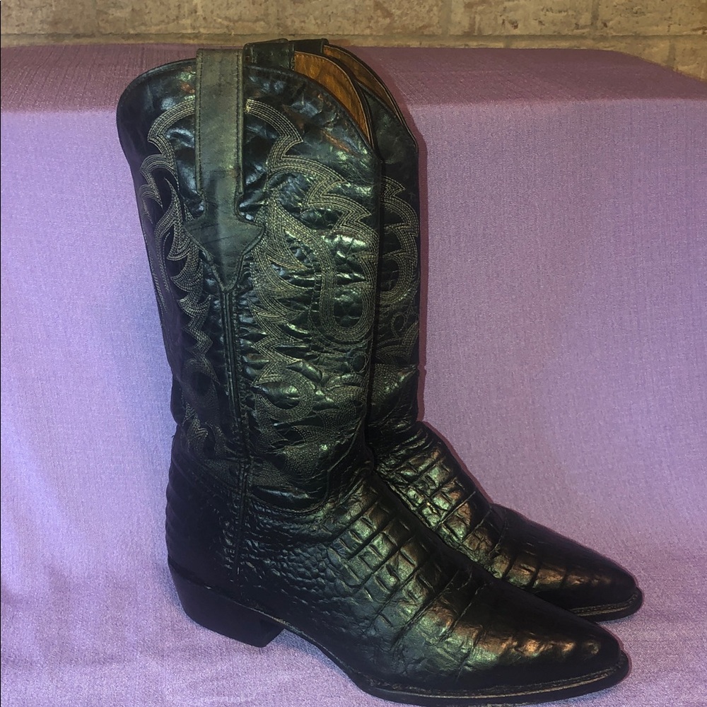 Used Texas Legacy Alligator Print Cowboy Boots Women’s Size 8.5, Men’s 7 Black